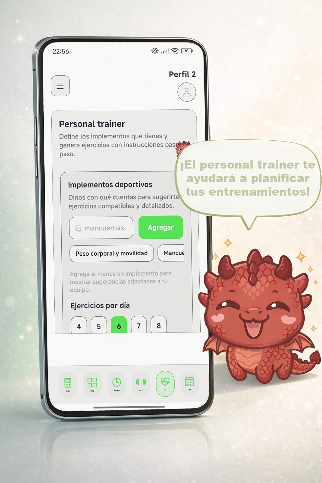 Personal Trainer de NutriLog con ejercicios adaptados al equipamiento disponible