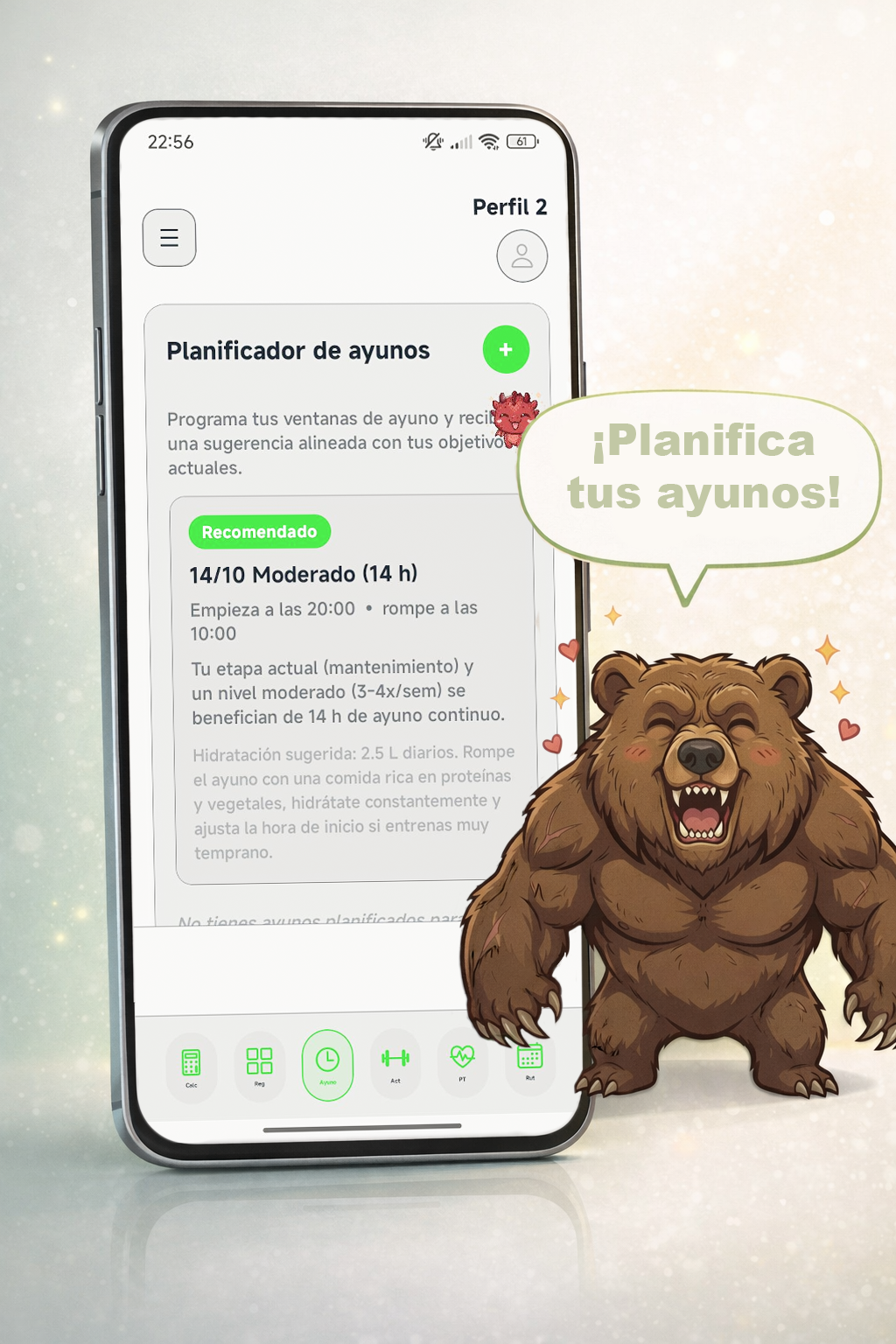 Planificador de ventanas de ayuno en la app NutriLog